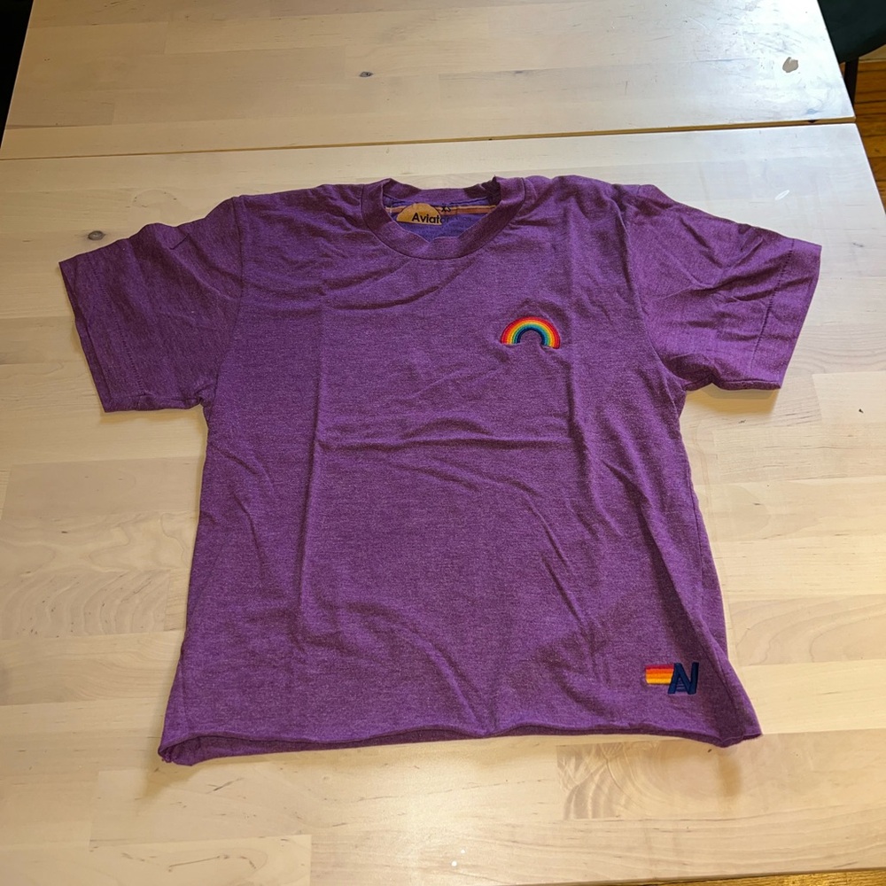 Aviator Nation Rainbow Embroidery Boyfriend Tee - Purple - XS